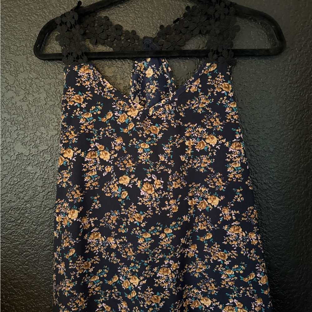 Floral Sleeveless Top with Lace Detail
